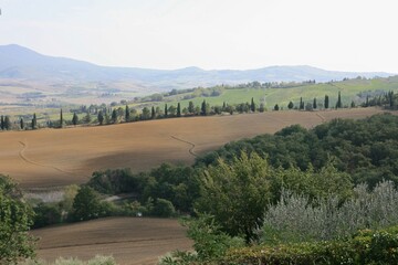 Fototapeta na wymiar Panoramic view of Tuscan countryside, Val d'Orcia 