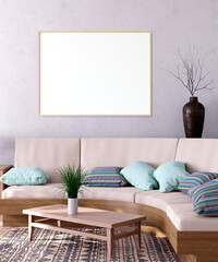  mock up poster frame in interior background. 3D Illustration