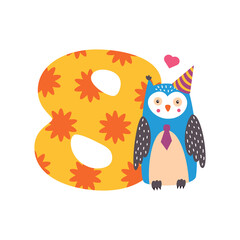 Birthday numbers with cute animals. Vector illustration isolated on white background