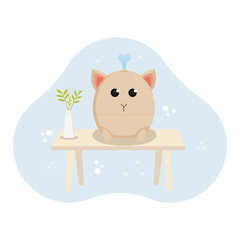 Humidifier in the form of a cat with house plants. Equipment for home or office. Cleaning and humidifying device. Modern vector illustration in flat cartoon style