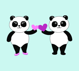 Two funny pandas give each other valentines. Illustration about friendship and love