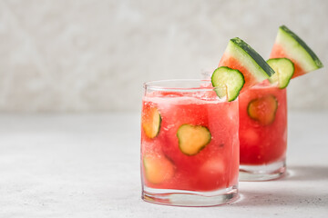 Summer watermelon cucumber drink. Space for text.