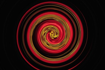 Red and Golden spiral motion on a black background digital inspirational illustration. 