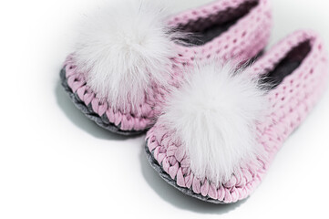 Pink Crochet Slippers with Pompoms
