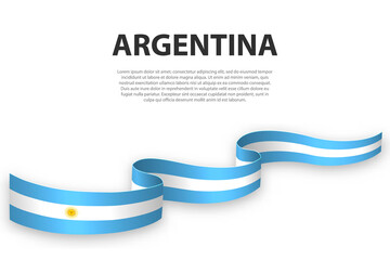 Waving ribbon or banner with flag of Argentina