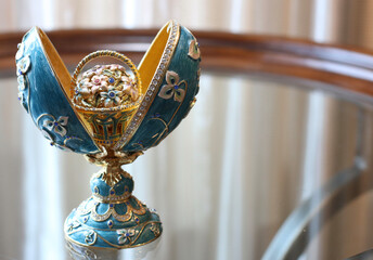 Jewelled easter egg. Faberge egg. Traditions concept.