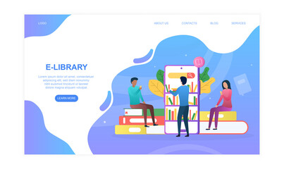 E-library abstract concept. Flat cartoon vector illustration. Website, web page, landing page template