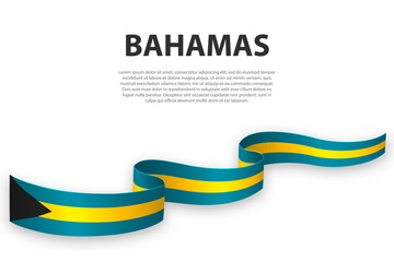 Waving ribbon or banner with flag of Bahamas