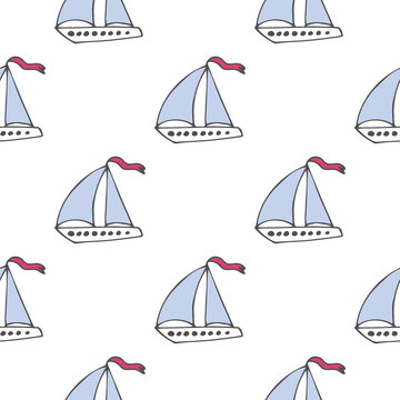 Vector seamless pattern with boat on white background