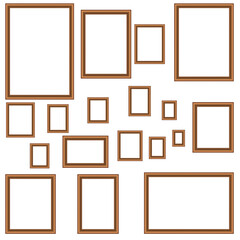 Vintage antique gold beautiful rectangular frames. Set of squared golden vintage wooden frame for your design. Vintage cover. Place for text. Template vector illustration. All standart size.