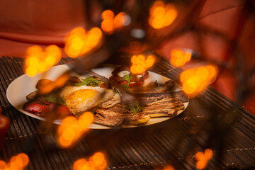 Dark photo style. Homemade food- still life