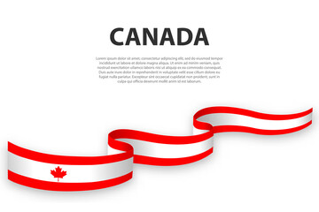 Fototapeta na wymiar Waving ribbon or banner with flag of Canada
