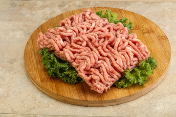Raw pork minced meat over board