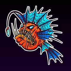 Spooky Angry Violent Looking Angler Fish Cartoon Illustration