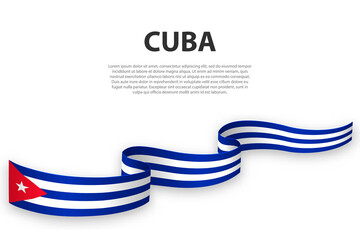 Waving ribbon or banner with flag of Cuba