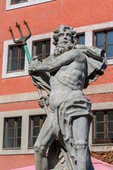 Baroque Neptune's fountain in Lower Market Square, Goerlitz, Germany