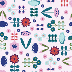 Four-Way Scandinavian Seamless Floral Pattern Background Print