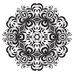 Mandala. Decorative round ornaments. Weave Indian design elements. Yoga logos. Snowflake. Black and white vector illustration. Good for greeting cards, invitations, prints, textiles, tattoo, engraving