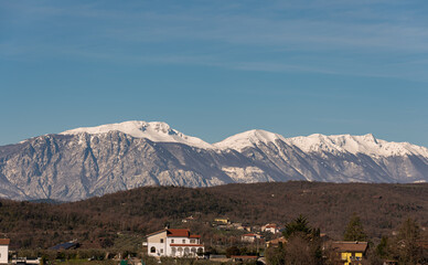 Molise, Mainarde. Winter panorama. The Mainarde mountain range extends along the border between...