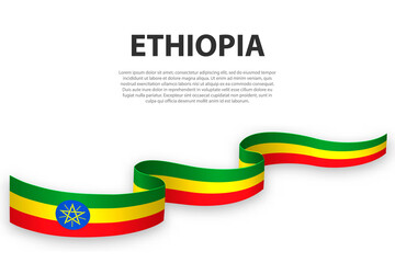 Waving ribbon or banner with flag of Ethiopia