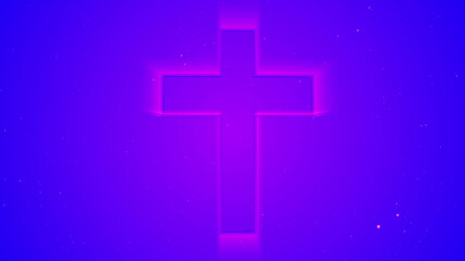 Fototapeta premium 3D illustraion of neon glow cross over blue