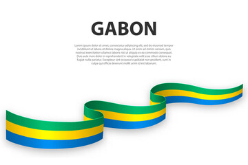 Waving ribbon or banner with flag of Gabon