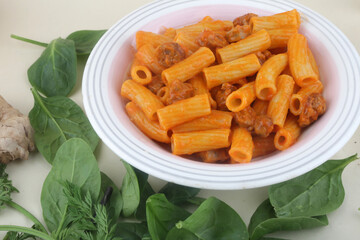 maccheroni bolognese as italian pasta food