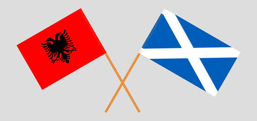 Crossed flags of Albania and Scotland. Official colors. Correct proportion