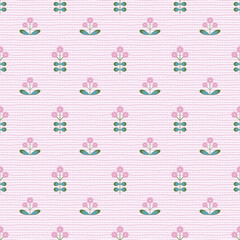 Small Scale Scandinavian Floral Pattern Background. Pink and Green Print.