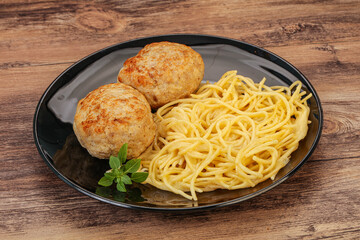 Spaghetti with homemade chicken cutlet