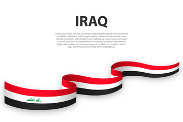 Waving ribbon or banner with flag of Iraq - obrazy, fototapety, plakaty