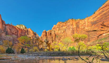 Beautiful landscapes, views of incredibly picturesque rocks and mountains in Zion National Park, Utah, USA