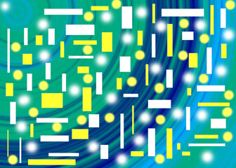 Balls are rectangles on a background of multi-colored circles.