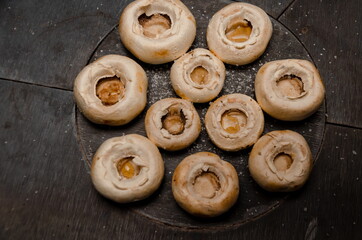 top view of fresh mushrooms are baked in the traditional way