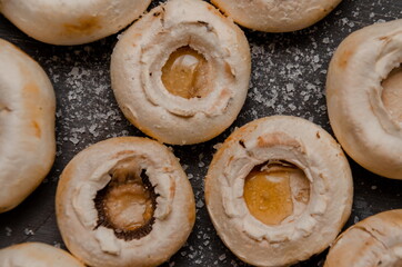 top view of fresh mushrooms are baked in the traditional way