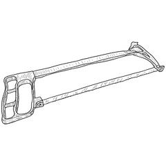 Sketch silhouette hand tool hacksaw for metal on a white background