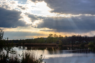 Naklejka premium sunset over the river
