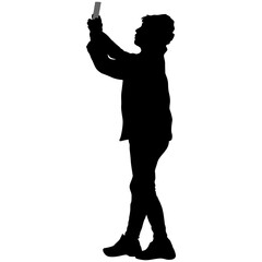 Silhouettes woman taking selfie with smartphone on white background