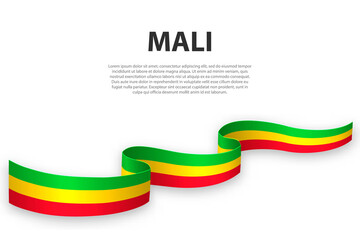 Waving ribbon or banner with flag of Mali