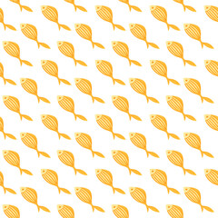 Cute colorful seamless pattern Orange fishes. Watercolor, hand drawn. Orange colors, isolated on white background. Good for kids fabric, textile, wrapping paper, wallpaper, prints
