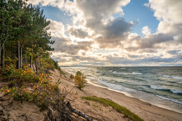 Beautiful autumn sunset on Lake Superior at Twelvemile Beach Campground in the Pictured Rocks National Lakeshore - Michigan Upper Peninsula
