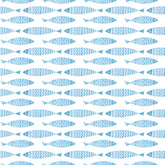 Cute colorful f seamless pattern Codfish. Watercolor, hand drawn. Blue colors, isolated on white background. Good for kids fabric, textile, wrapping paper, wallpaper, prints