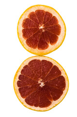 isolated figure eight of the grapefruit slices on a white background