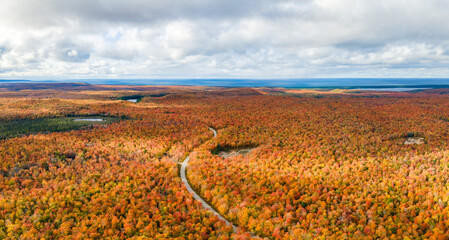 A sea of beautiful autumn foliage near the Lake Superior coast and the Pictured Rocks National Lakeshore - Michigan Upper Peninsula