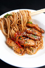 Stir fry noodles with vegetables and beef.