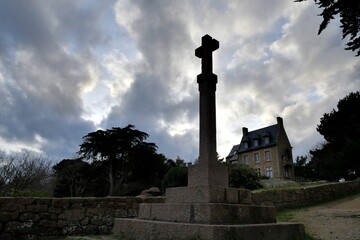 Cross in granite in Brittany. France