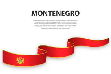 Waving ribbon or banner with flag of Montenegro