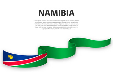 Waving ribbon or banner with flag of Namibia