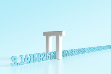 The number pi together with the queue of numbers 314 for math abstract in the form of a bridge.