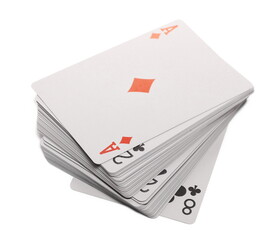 Playing cards for poker and gambling, isolated on white background